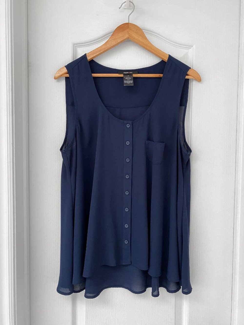 Style & Co. Navy Sleeveless Button Front Blouse Tank Top Large
